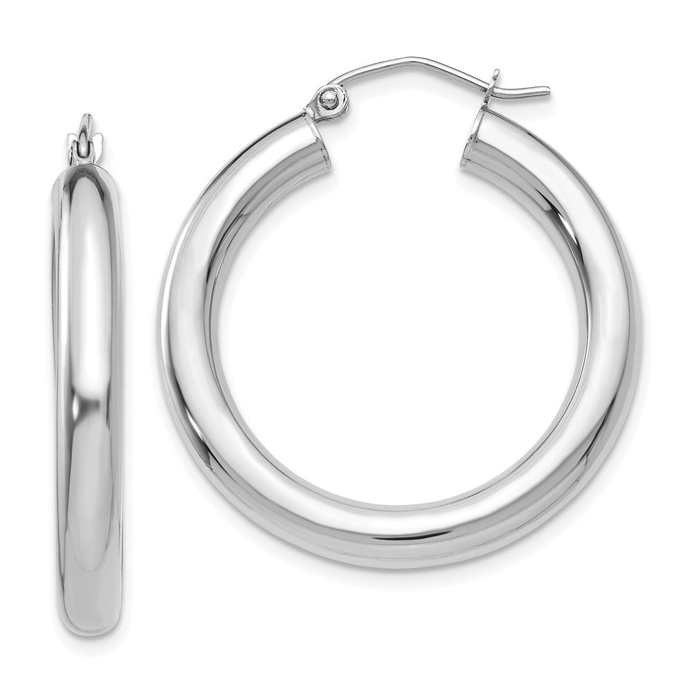 14K White Gold Polished 4mm Tube Hoop Earrings