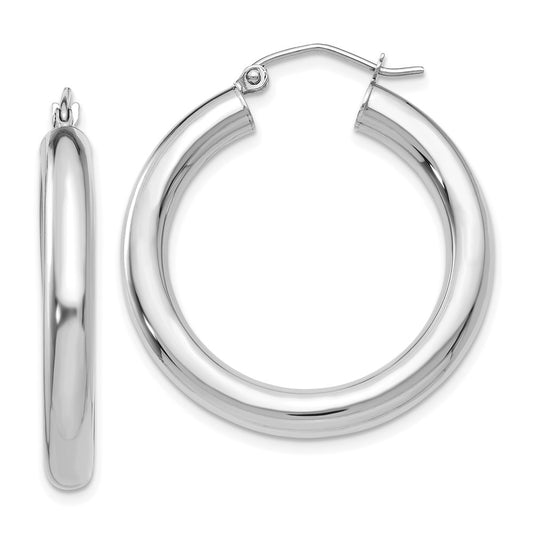 14K White Gold Polished 4mm Tube Hoop Earrings