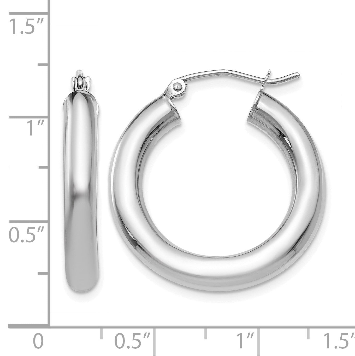 14K White Gold 4x25mm Polished Lightweight Tube Hoop Earrings