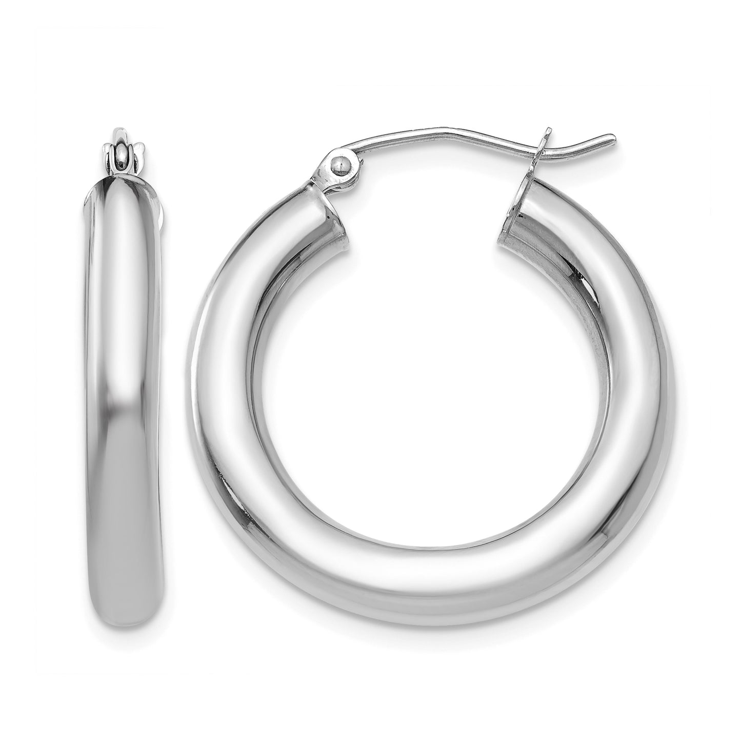 14K White Gold 4x25mm Polished Lightweight Tube Hoop Earrings
