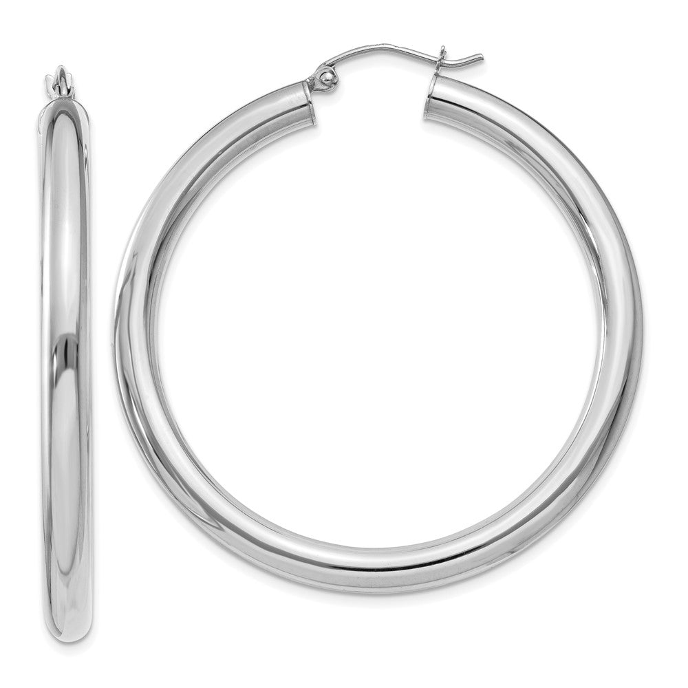 14K White Gold Polished 4mm Tube Hoop Earrings