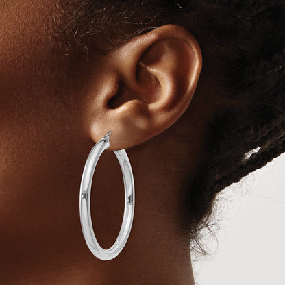 14K White Gold 4x45mm Polished Lightweight Tube Hoop Earrings