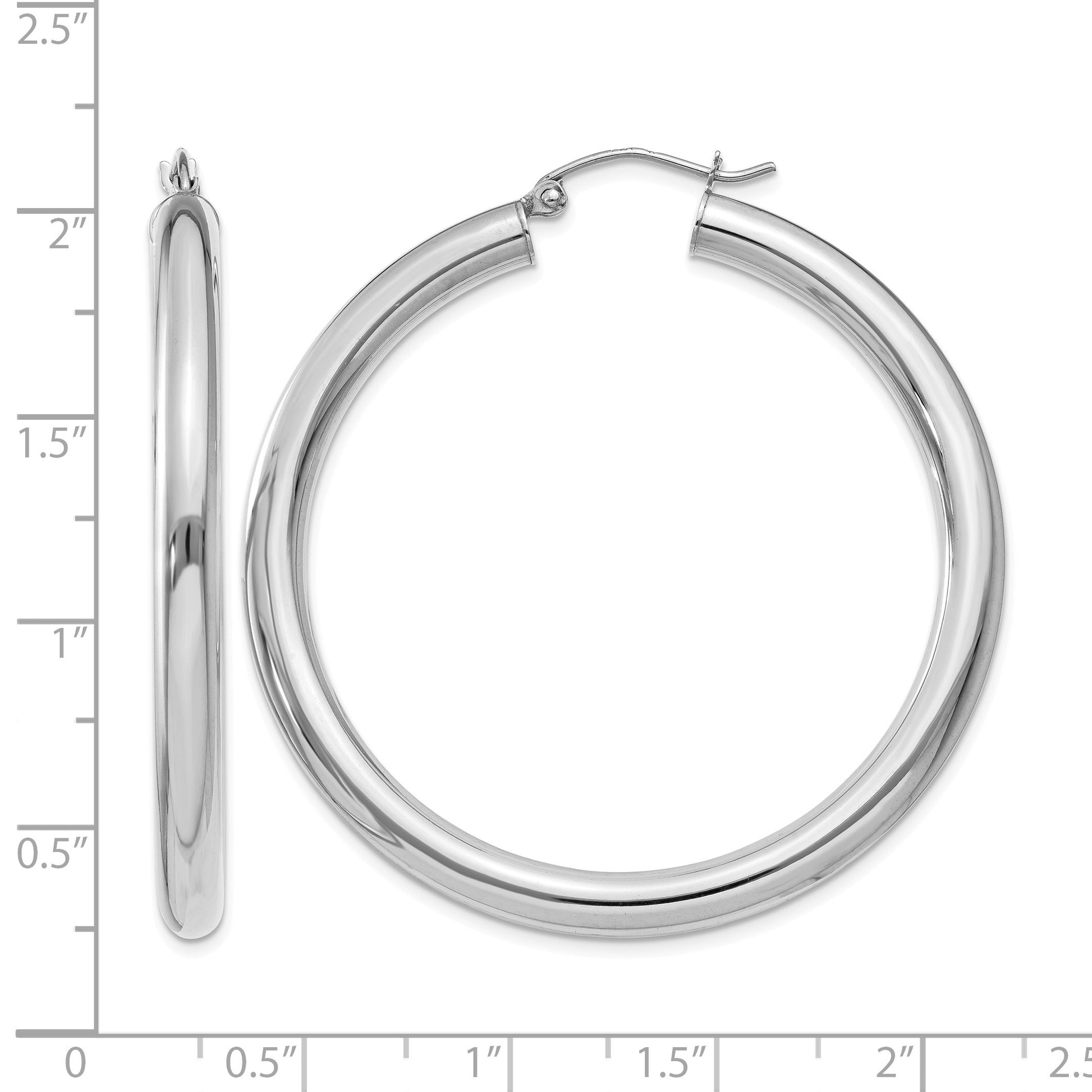 14K White Gold 4x45mm Polished Lightweight Tube Hoop Earrings