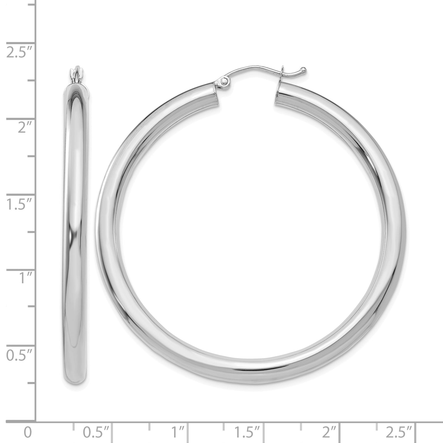 14K White Gold 4x50mm Polished Tube Hoop Earrings