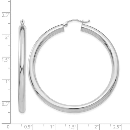 14K White Gold 4x50mm Polished Tube Hoop Earrings