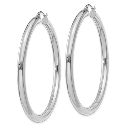 14K White Gold Polished 4mm Tube Hoop Earrings