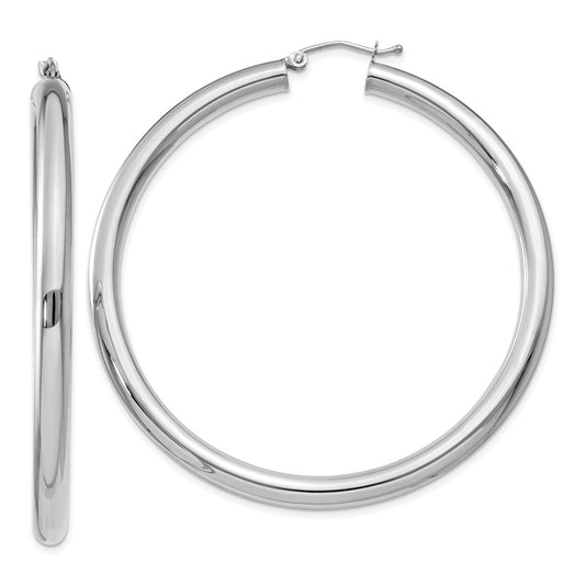 14K White Gold Polished 4mm Tube Hoop Earrings