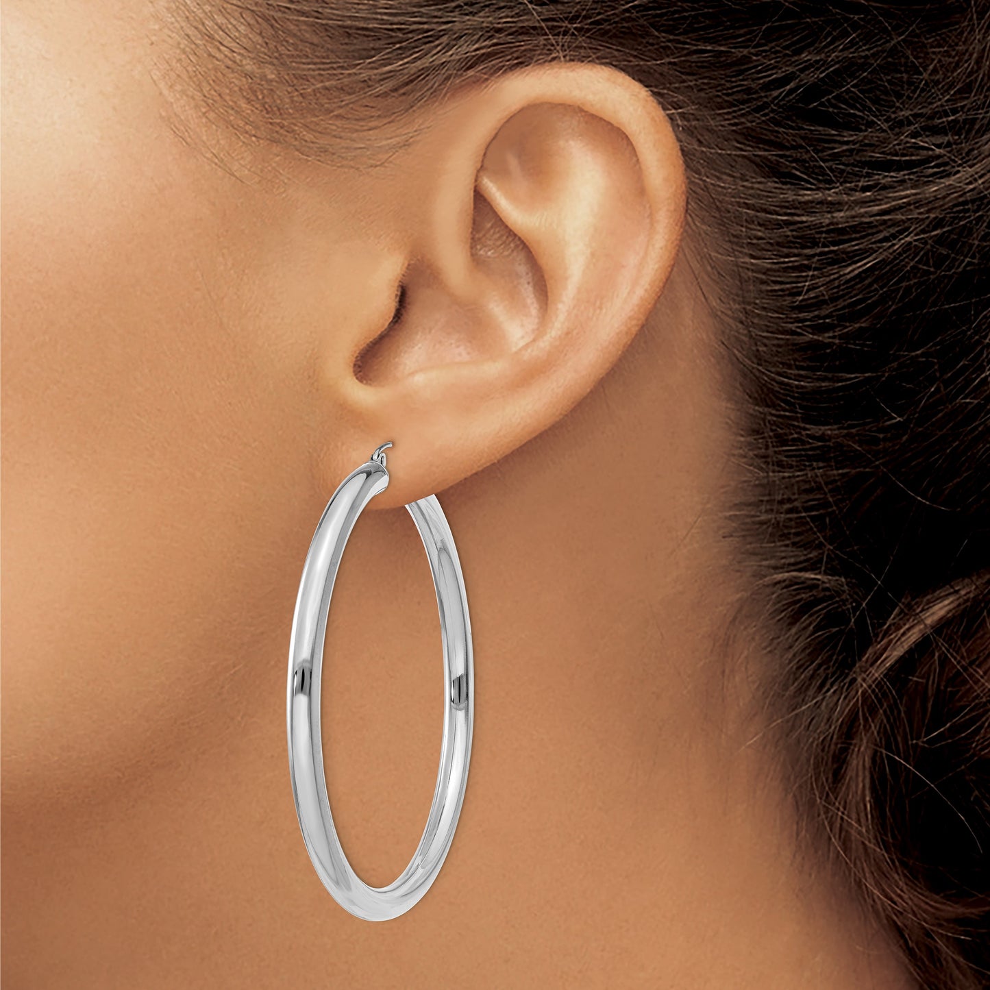 14K White Gold 4x55mm Polished Lightweight Tube Hoop Earrings
