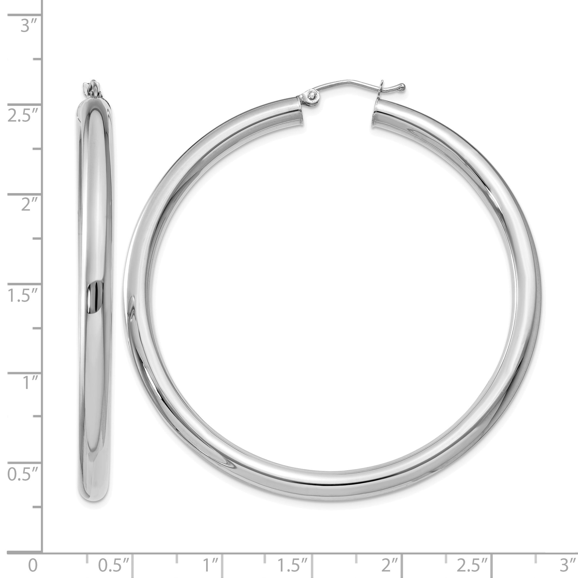 14K White Gold 4x55mm Polished Lightweight Tube Hoop Earrings