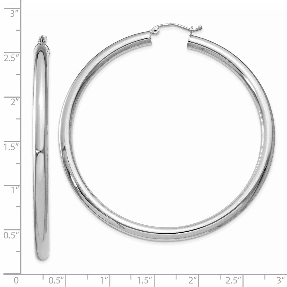 14K White Gold Polished 4mm Tube Hoop Earrings