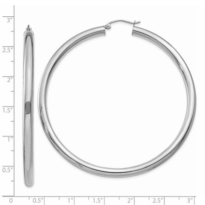 14K White Gold Polished 4mm Tube Hoop Earrings