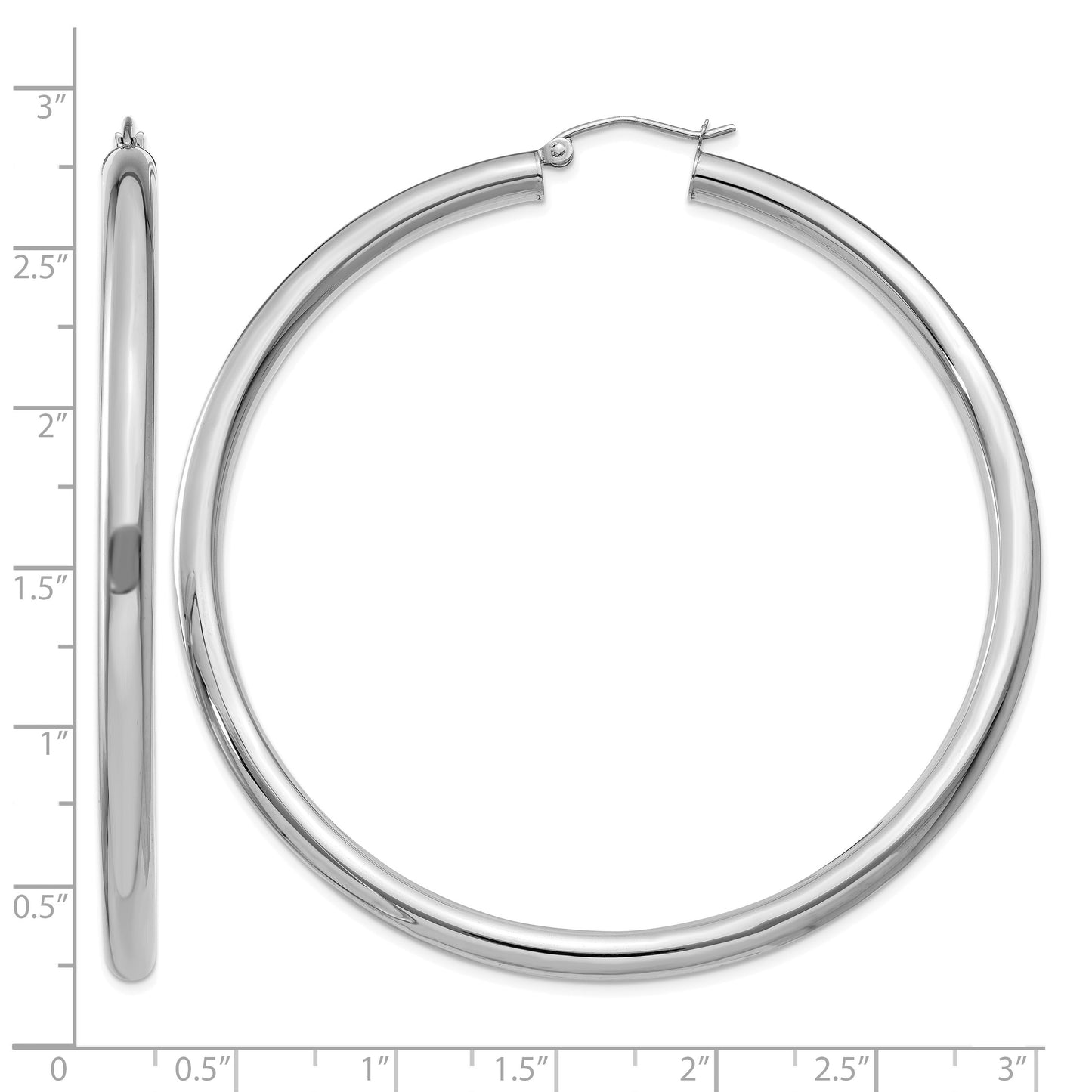14K White Gold 4x65mm Polished Lightweight Tube Hoop Earrings
