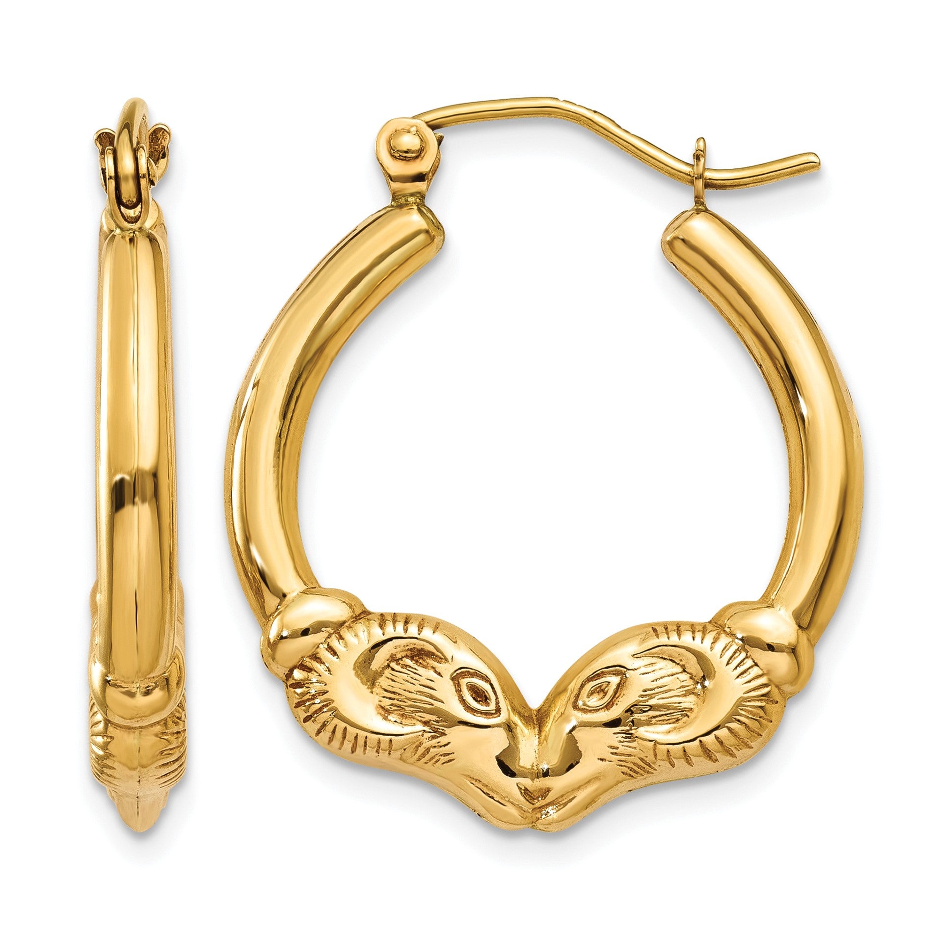 14k Polished Ram Hoop Earrings