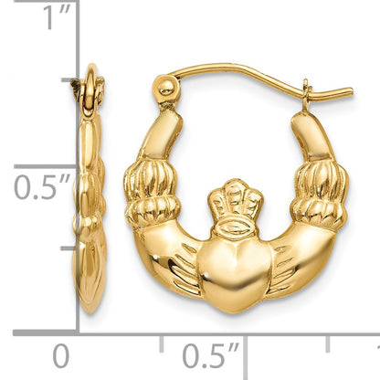 14k Polished Claddagh Hoop Earrings