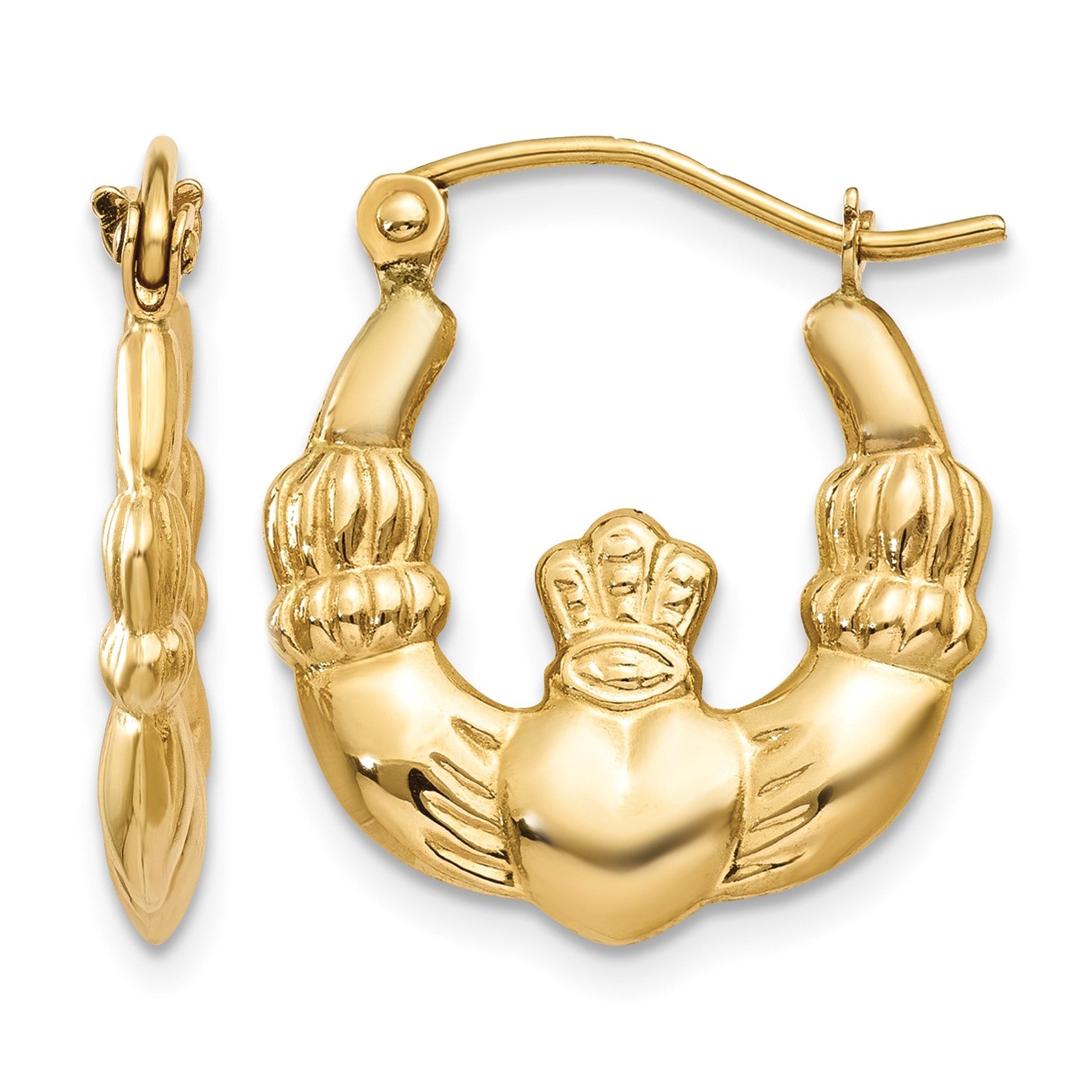 14k Polished Claddagh Hoop Earrings