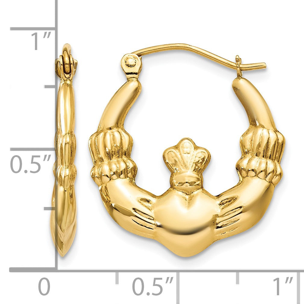 14k Polished Claddagh Hoop Earrings