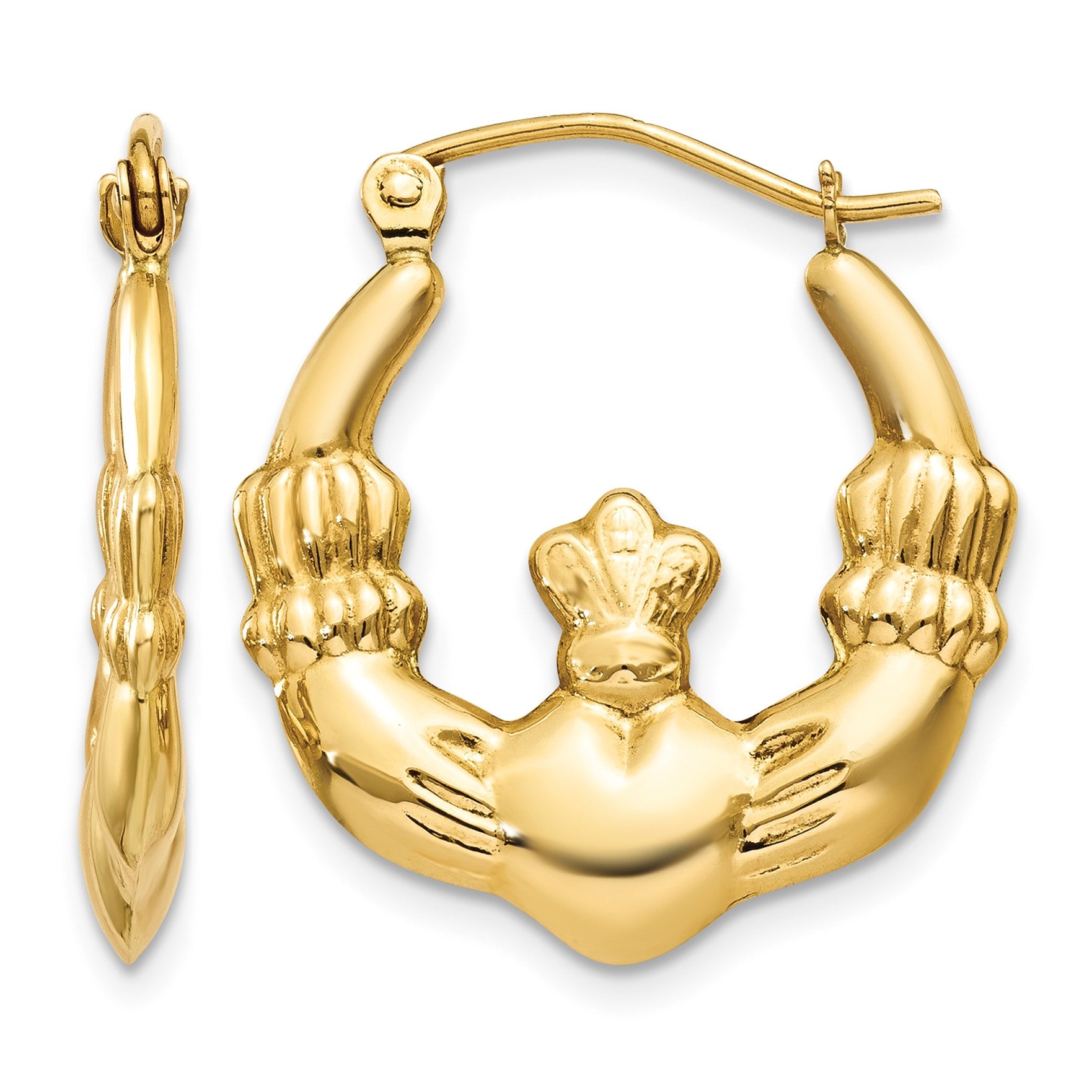 14k Polished Claddagh Hoop Earrings