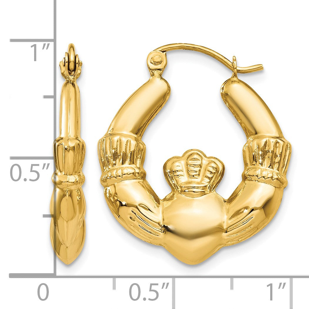 14k Polished Claddagh Hoop Earrings