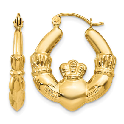 14k Polished Claddagh Hoop Earrings