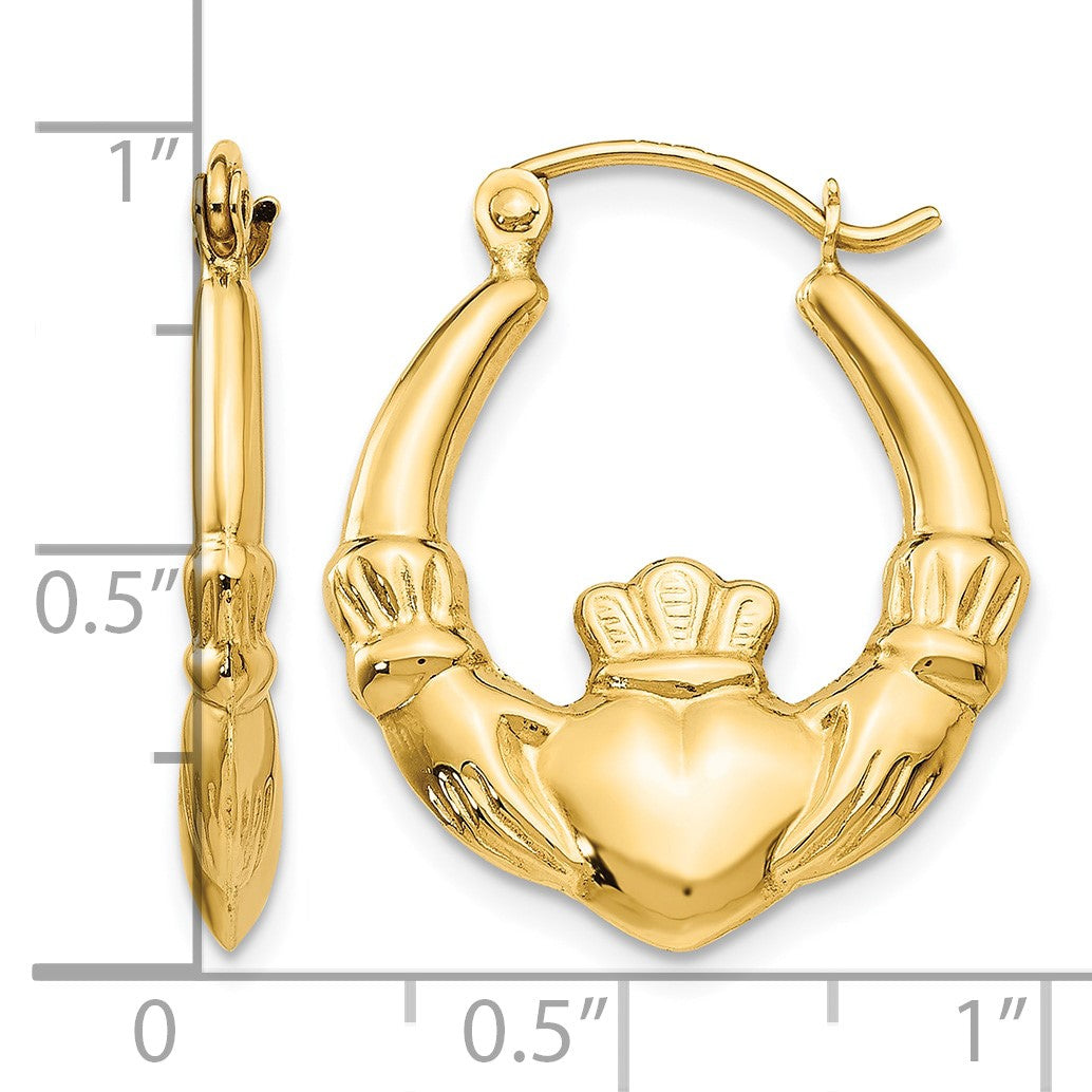 14k Polished Claddagh Hoop Earrings