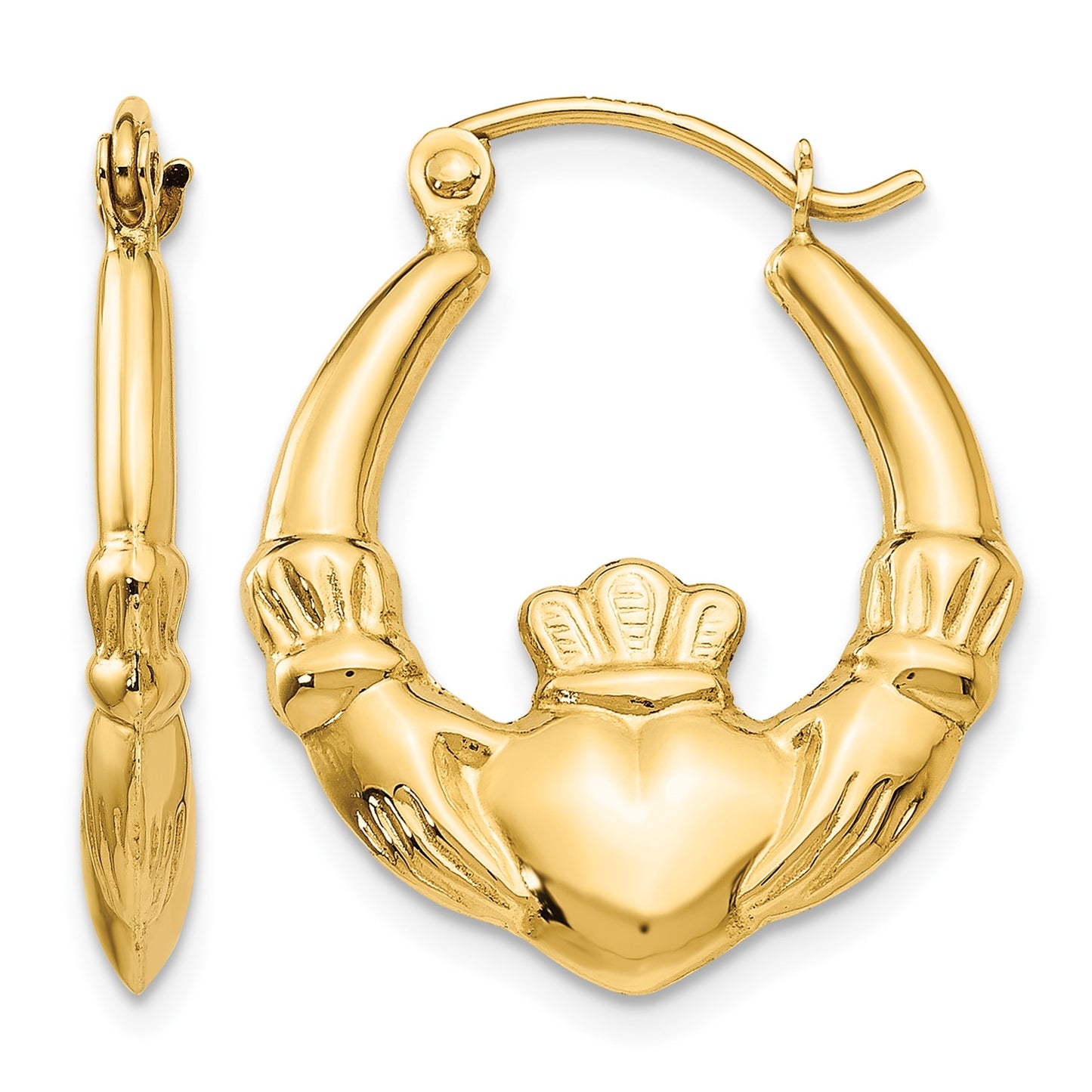 14k Polished Claddagh Hoop Earrings