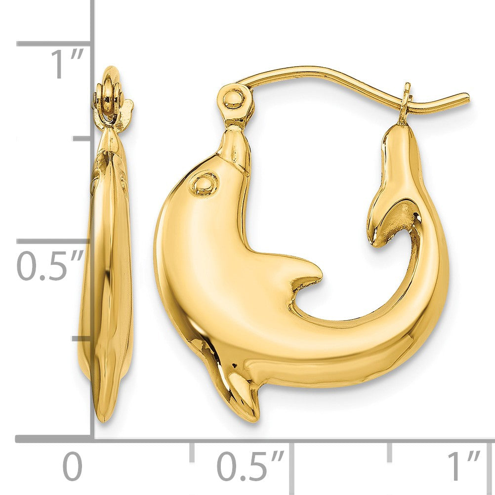 14k Polished Dolphin Hoop Earrings