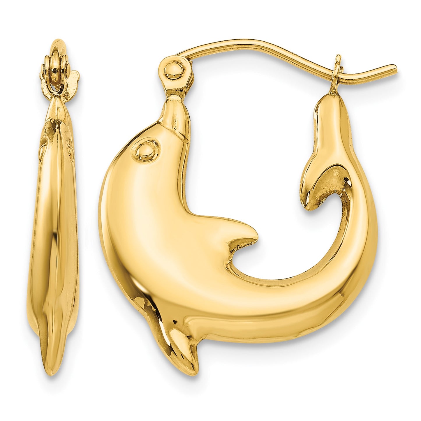 14k Polished Dolphin Hoop Earrings