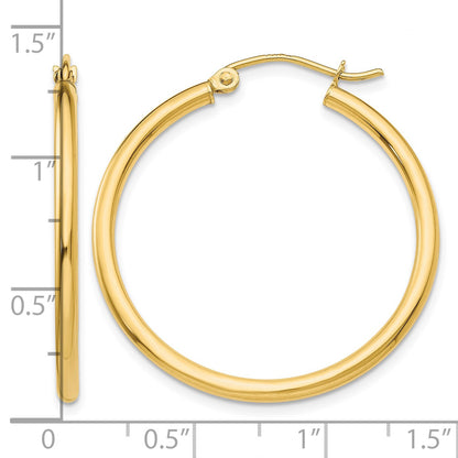 14k 2x30mm Polished Tube Hoop Earrings