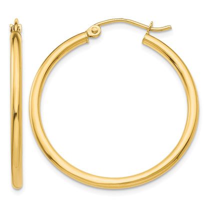 14k 2x30mm Polished Tube Hoop Earrings