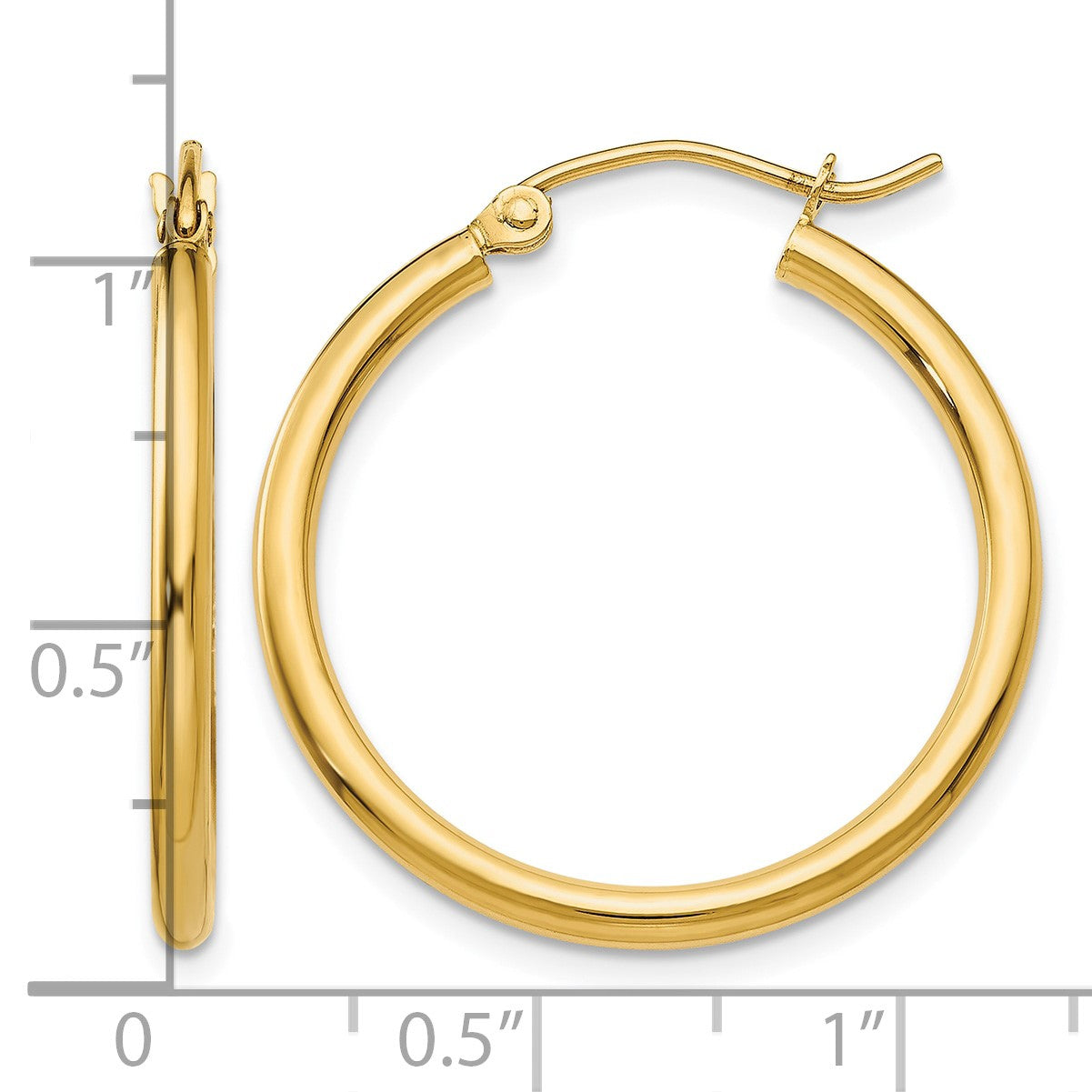 14k 2x25mm Polished Tube Hoop Earrings