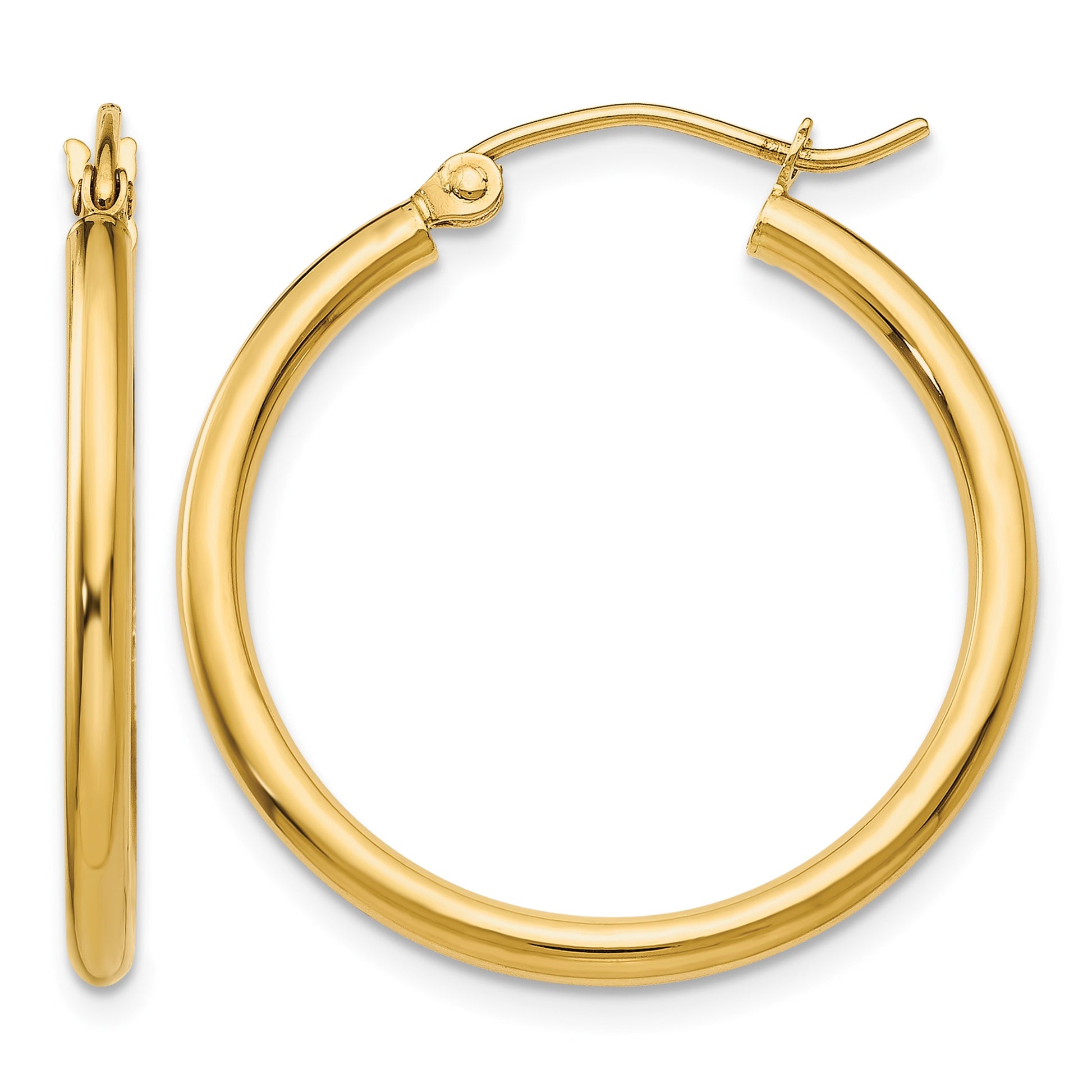 14k 2x25mm Polished Tube Hoop Earrings