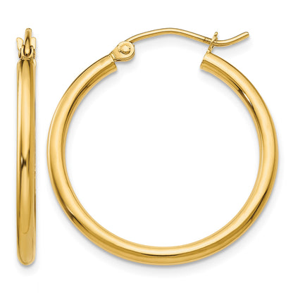 14k 2x25mm Polished Lightweight Tube Hoop Earrings