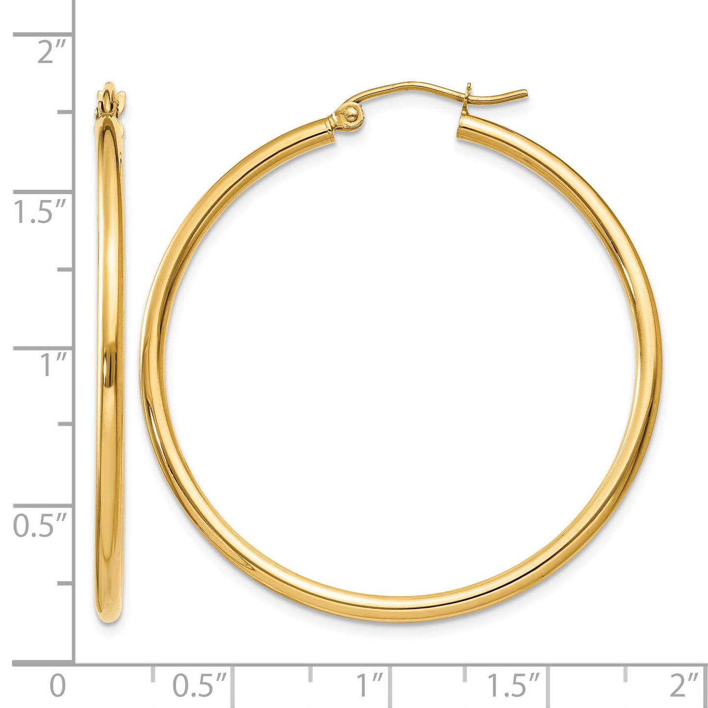 14k 2x40mm Polished Lightweight Tube Hoop Earrings