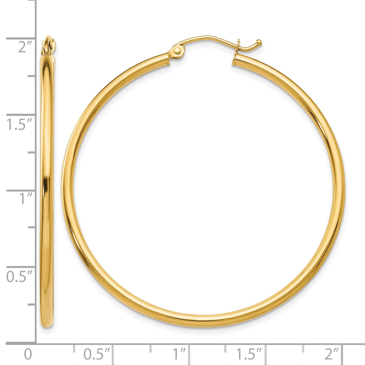 14k 2x45mm Polished Lightweight Tube Hoop Earrings