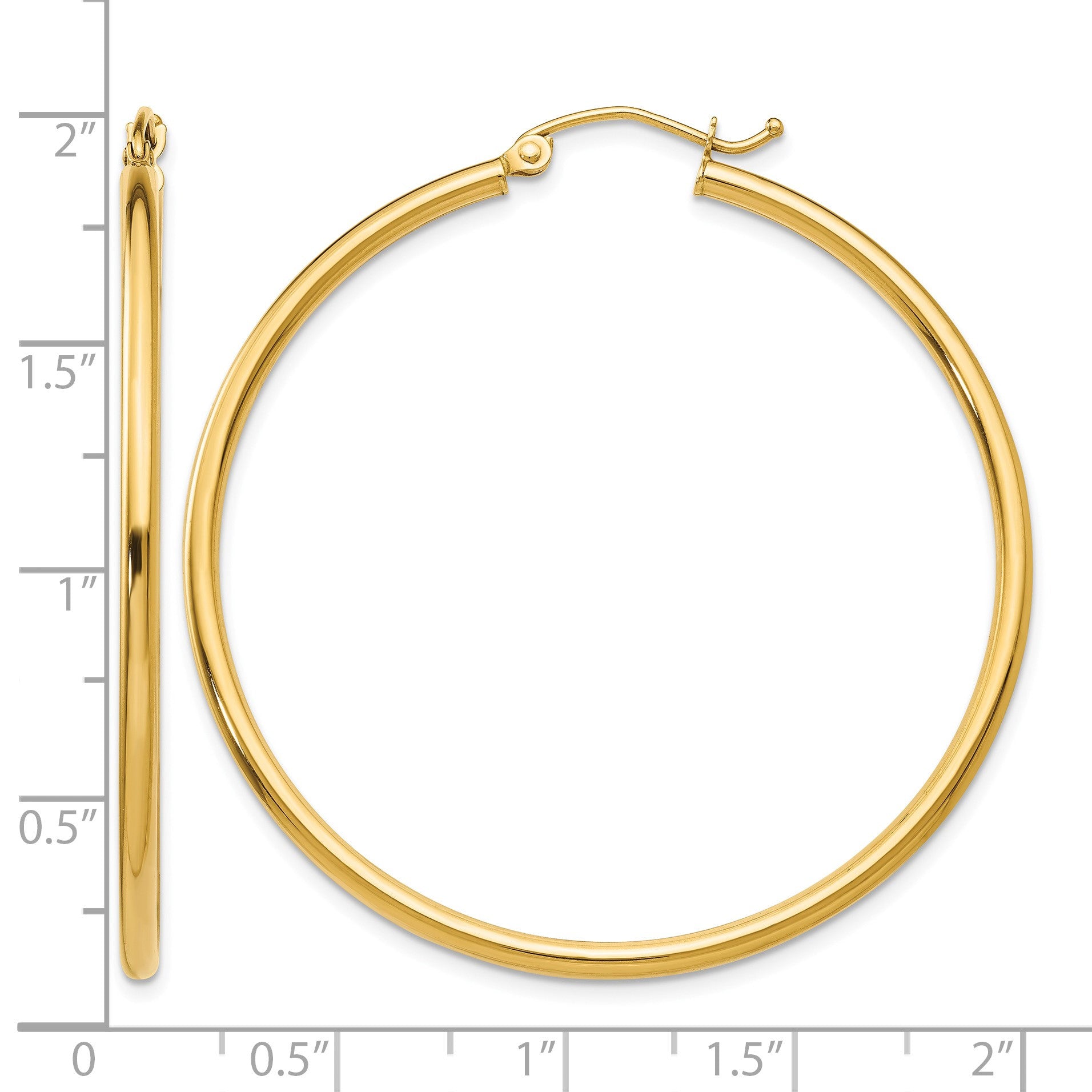 14k 2x45mm Polished Lightweight Tube Hoop Earrings