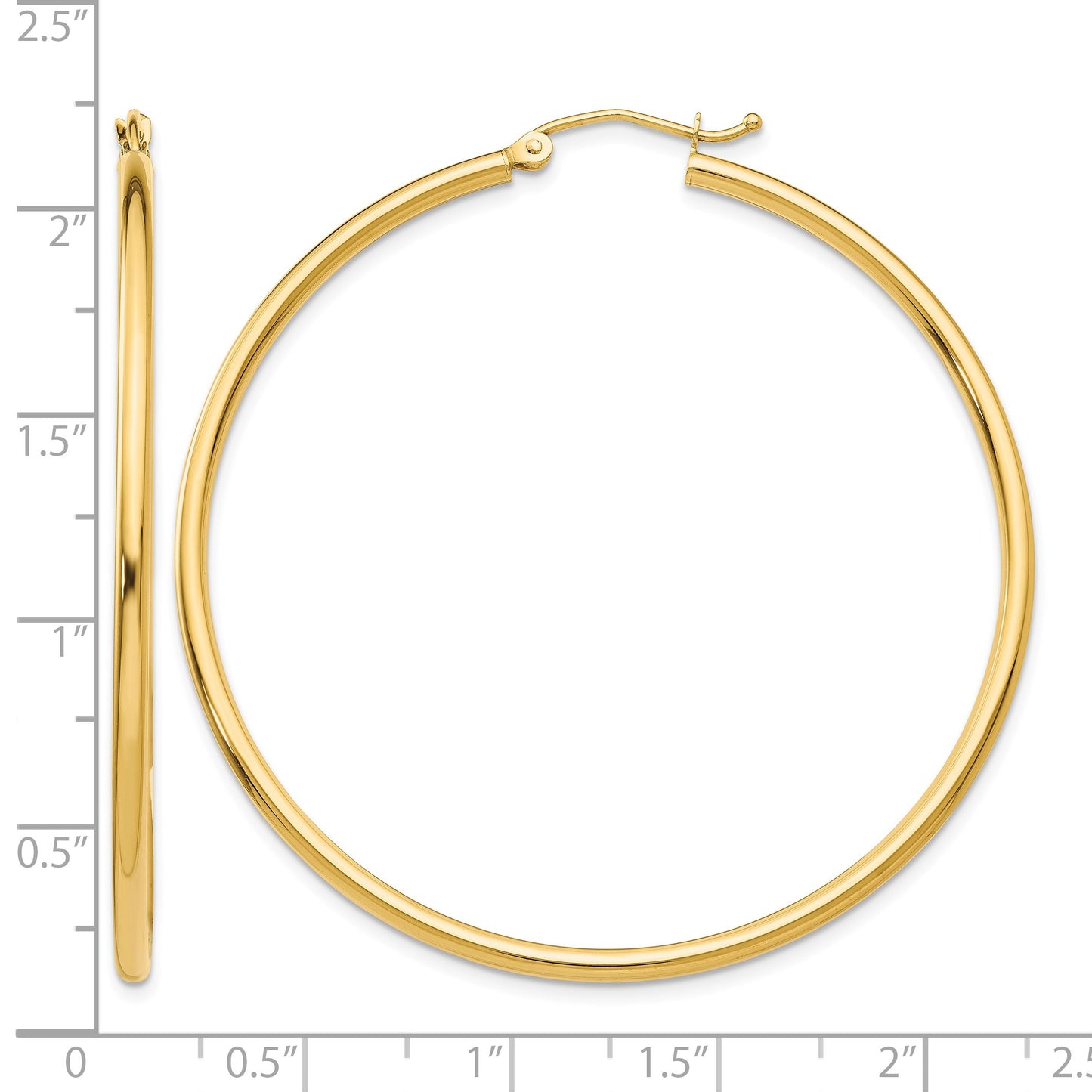 14k 2x50mm  Polished Lightweight Tube Hoop Earrings