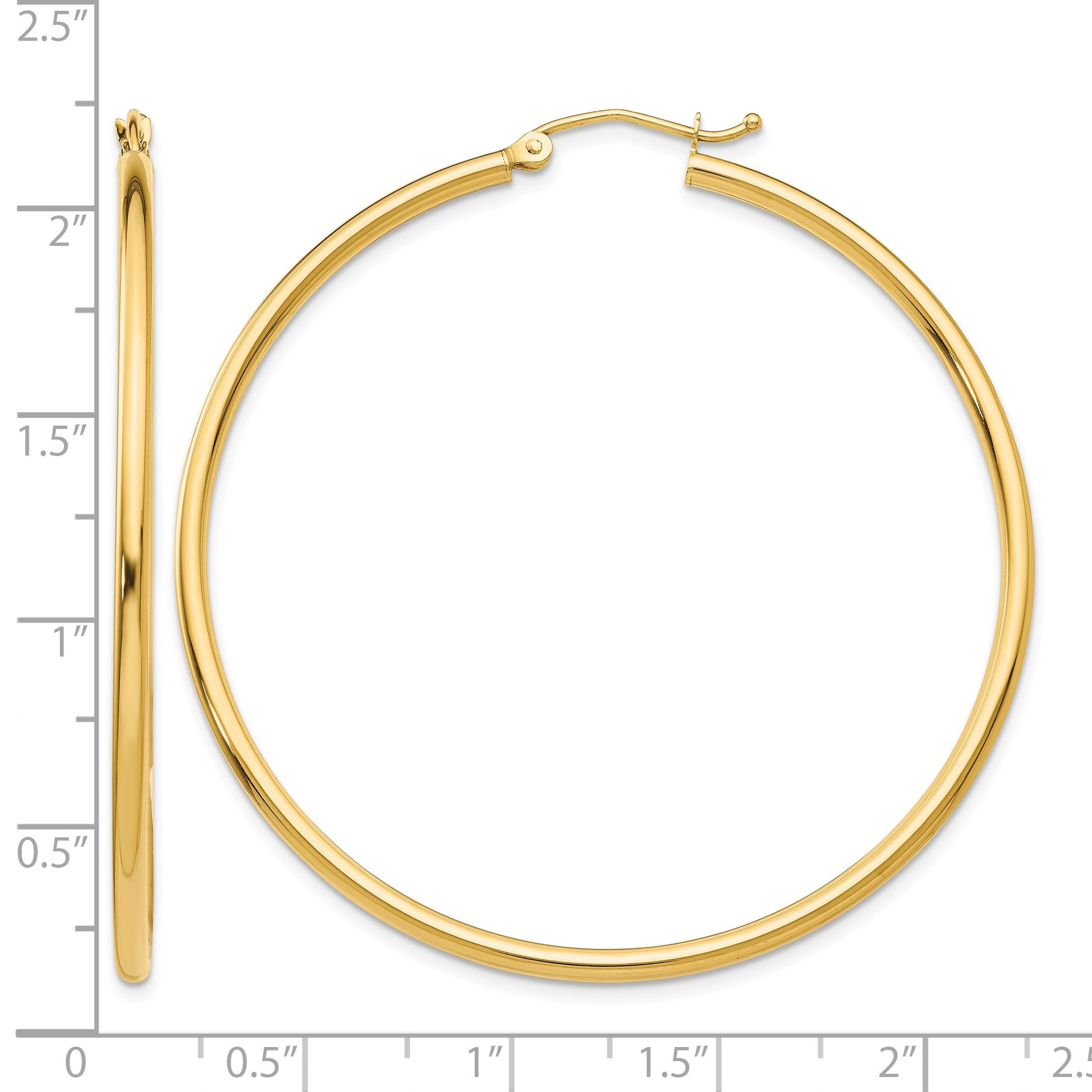 14k 2x50mm  Polished Lightweight Tube Hoop Earrings