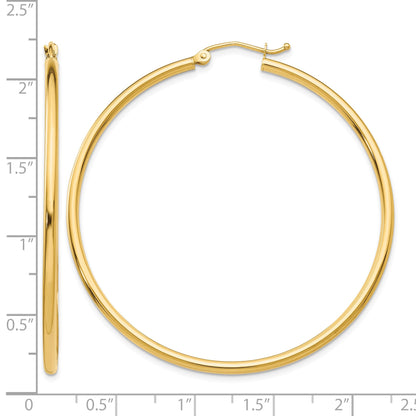 14k 2x50mm  Polished Lightweight Tube Hoop Earrings