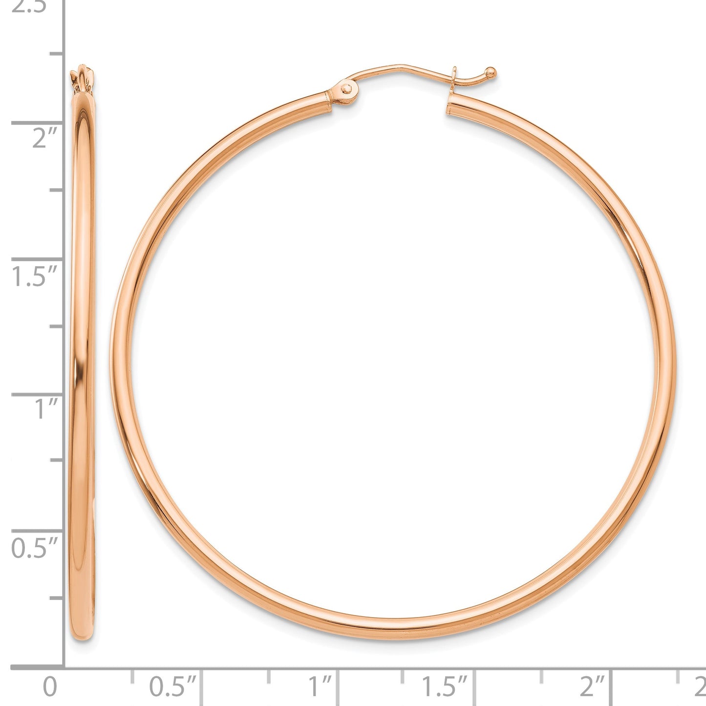 14K Rose Gold 2x50mm Polished Lightweight Tube Hoop Earrings
