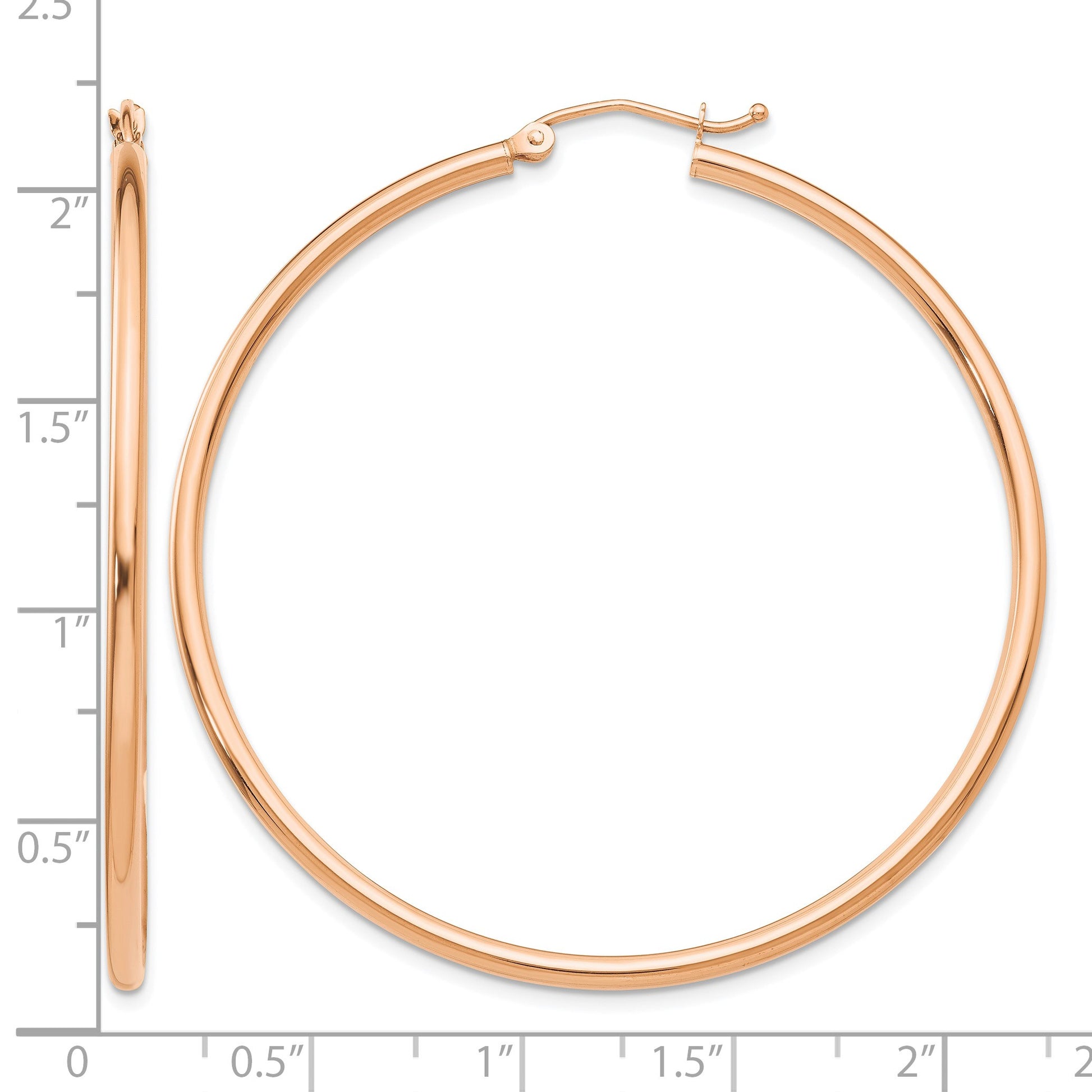 14K Rose Gold 2x50mm Polished Lightweight Tube Hoop Earrings