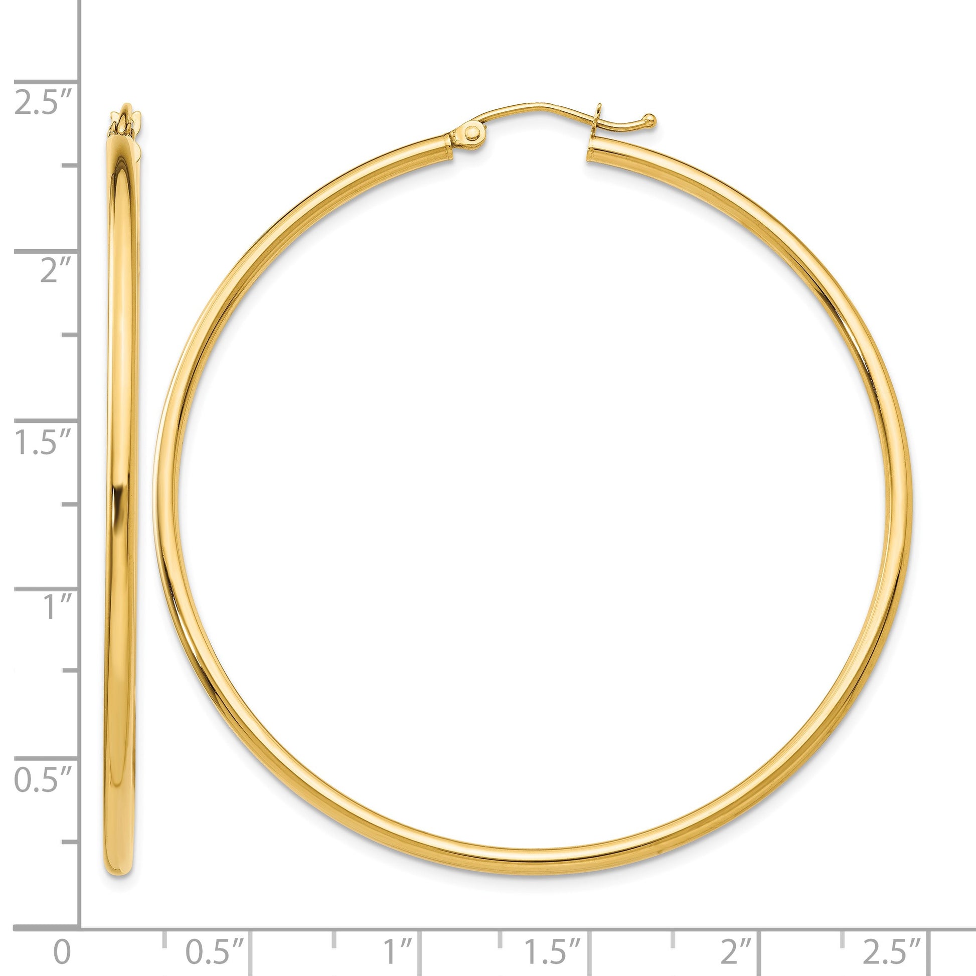 14k 2x55mm Polished Tube Hoop Earrings