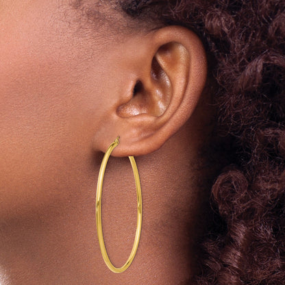 14k 2x55mm Polished Lightweight Tube Hoop Earrings