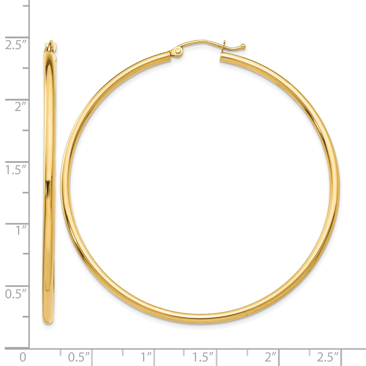 14k 2x55mm Polished Lightweight Tube Hoop Earrings