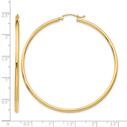 14k 2x55mm Polished Lightweight Tube Hoop Earrings
