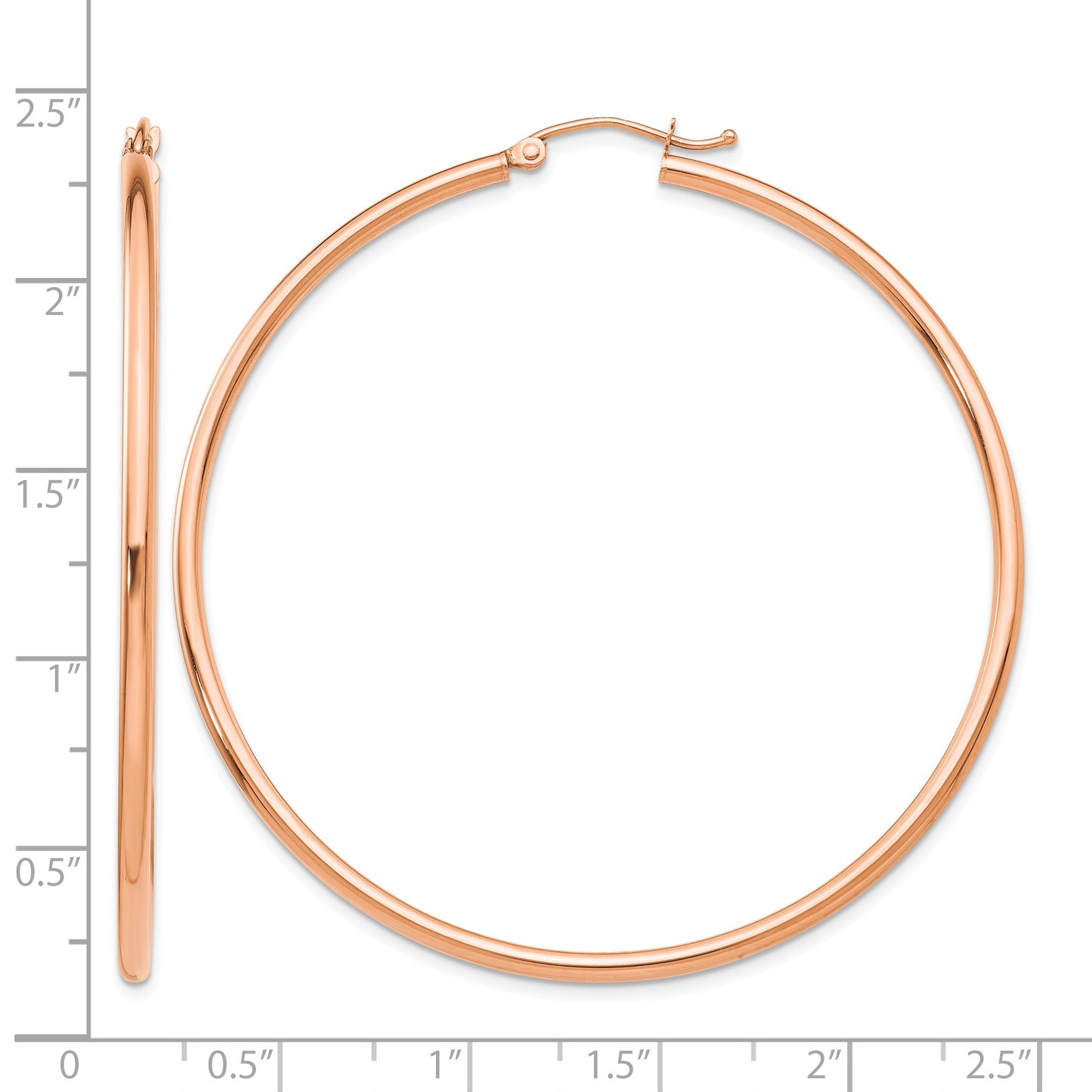 14k Rose Gold 2x55mm Polished Lightweight Tube Hoop Earrings