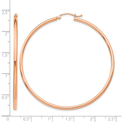 14k Rose Gold 2x55mm Polished Lightweight Tube Hoop Earrings