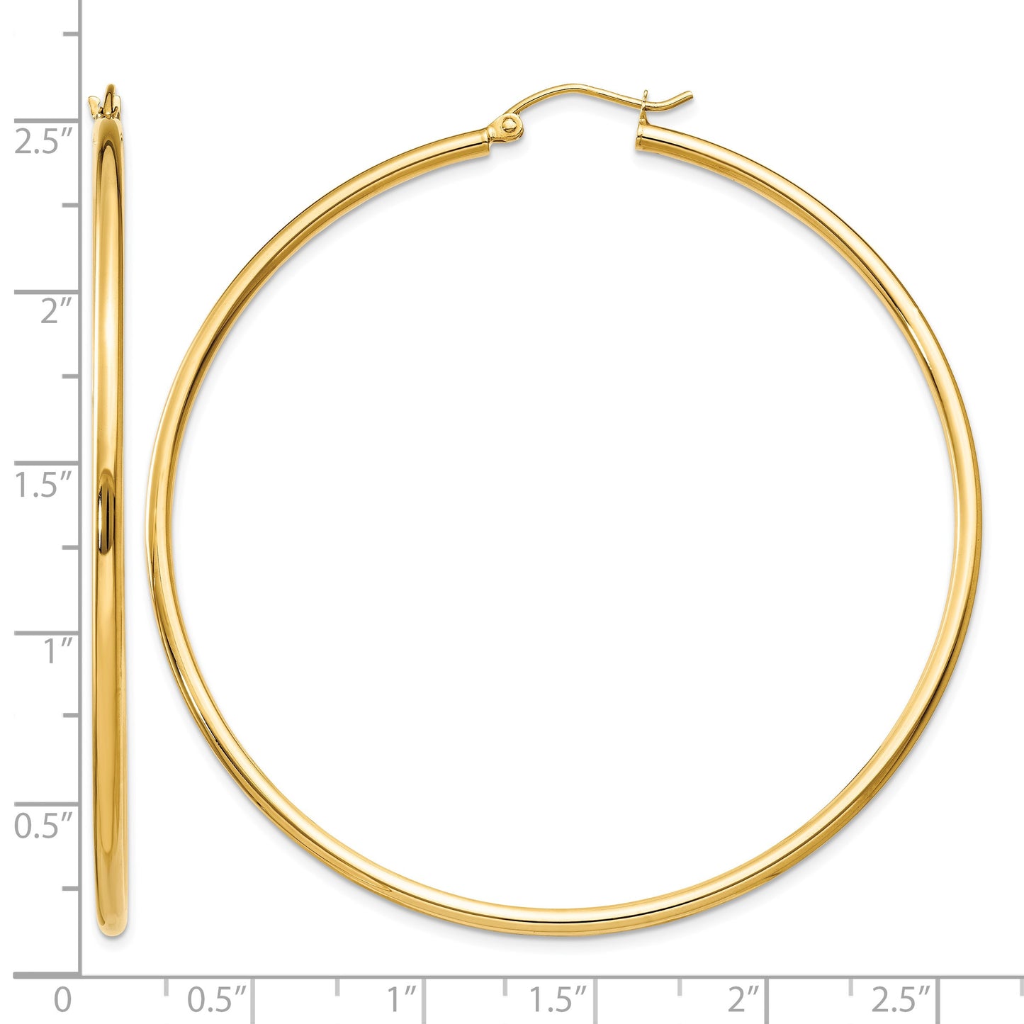 14k 2x60mm Polished Tube Hoop Earrings