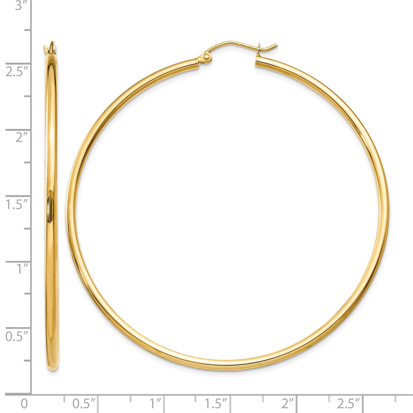 14k 2x60mm Polished Lightweight Tube Hoop Earrings