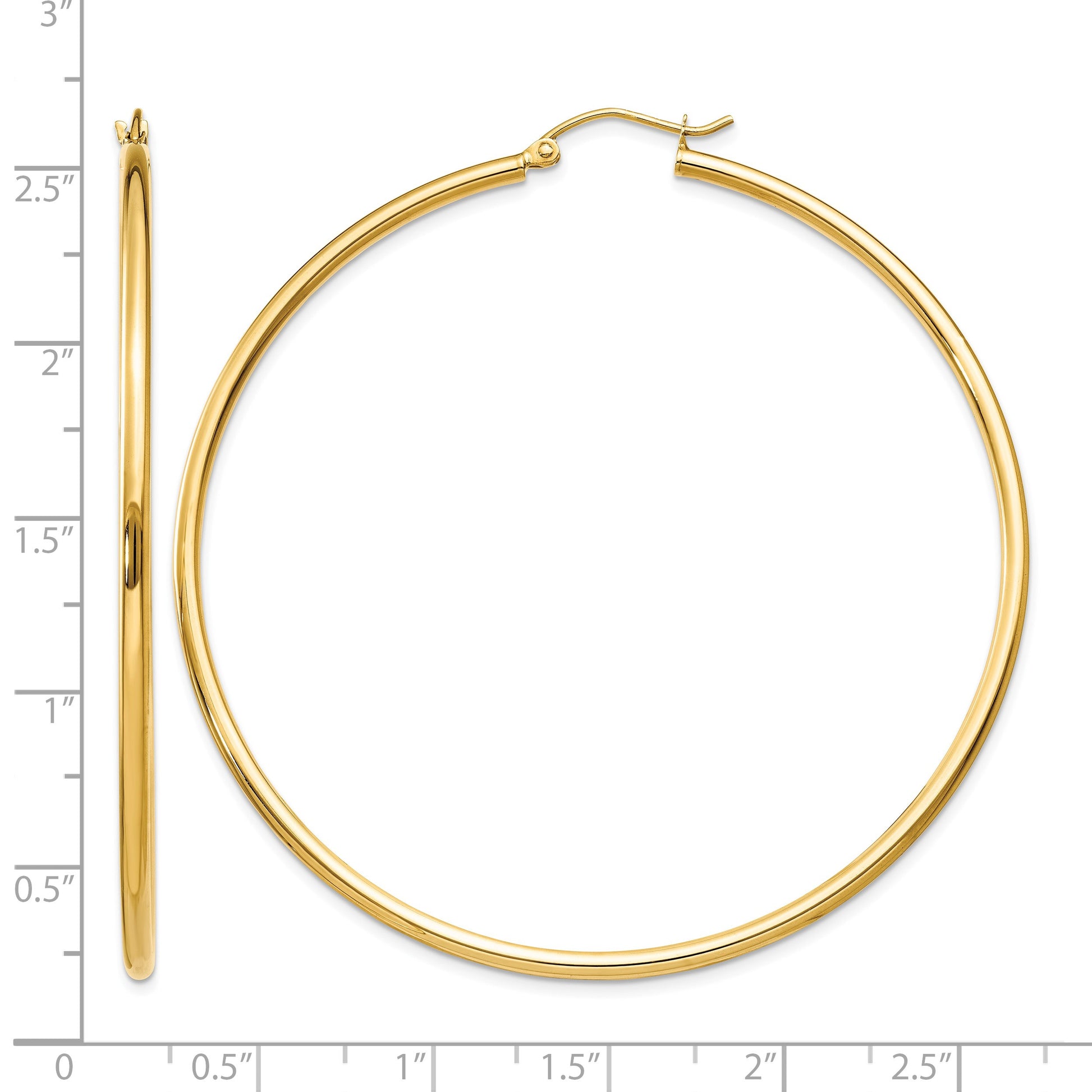 14k 2x60mm Polished Lightweight Tube Hoop Earrings
