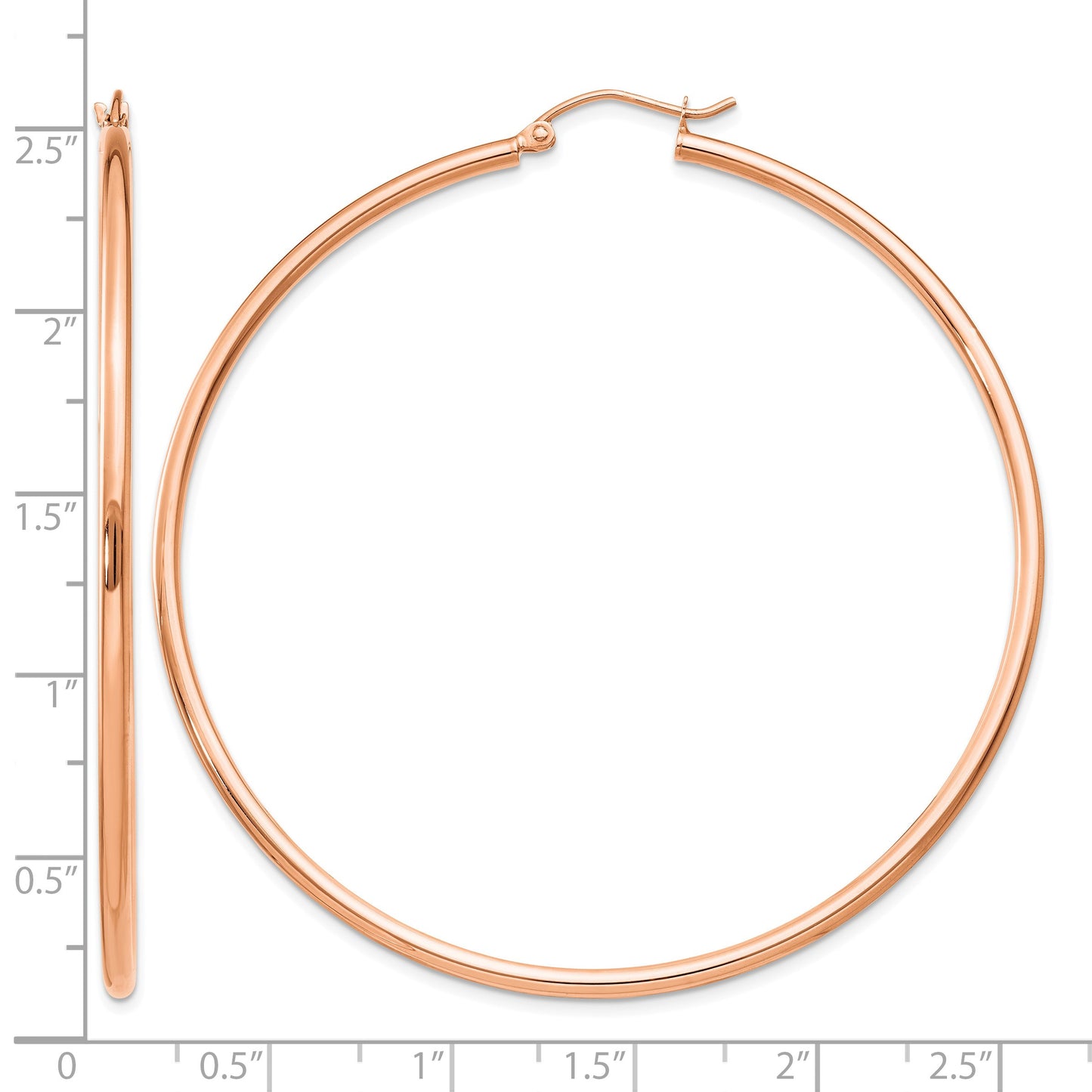 14k Rose Gold 2x60mm Polished Lightweight Tube Hoop Earrings